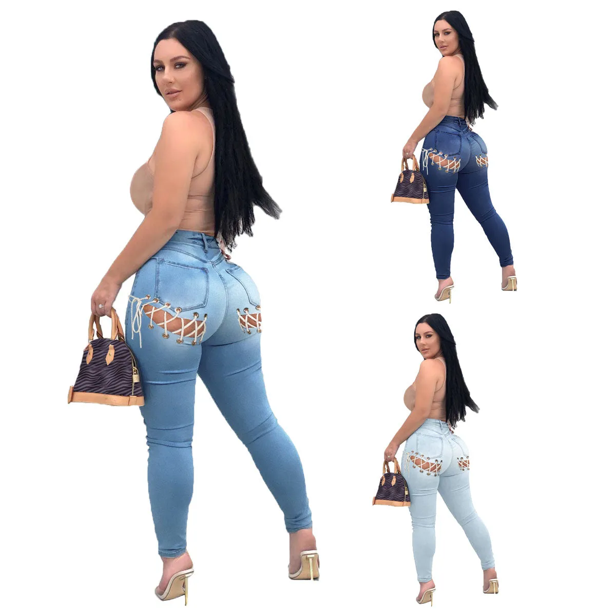 21230-MX75 bandage slim pencil xxxl plus size jeans women sehe fashion