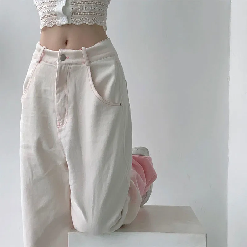 Amy Fashion - Cutie Girl Pink White Pencil Jeans