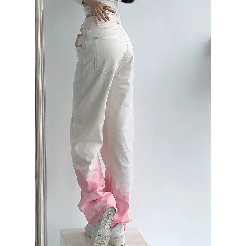 Amy Fashion - Cutie Girl Pink White Pencil Jeans