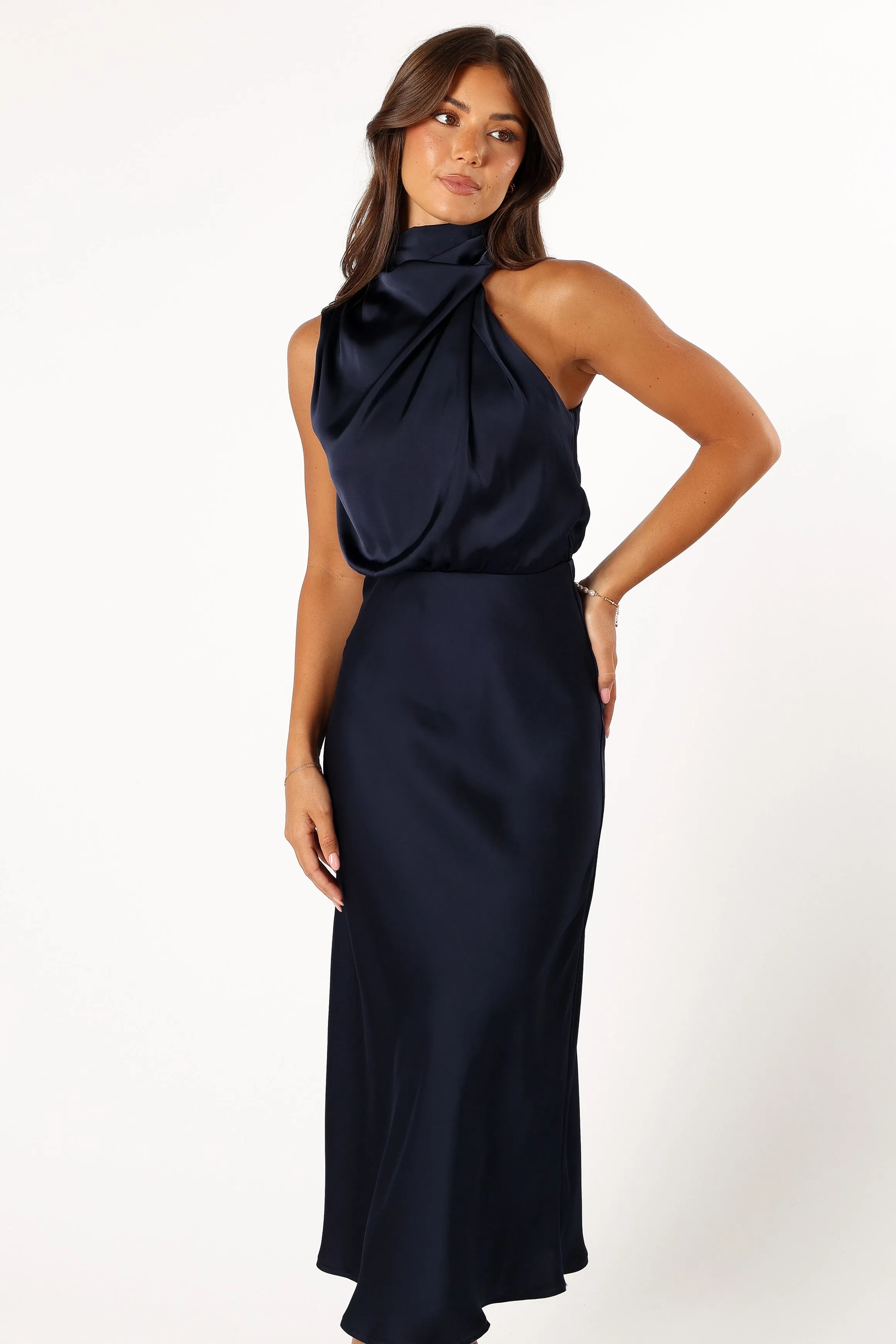 Anabelle Halter Neck Midi Dress - Navy