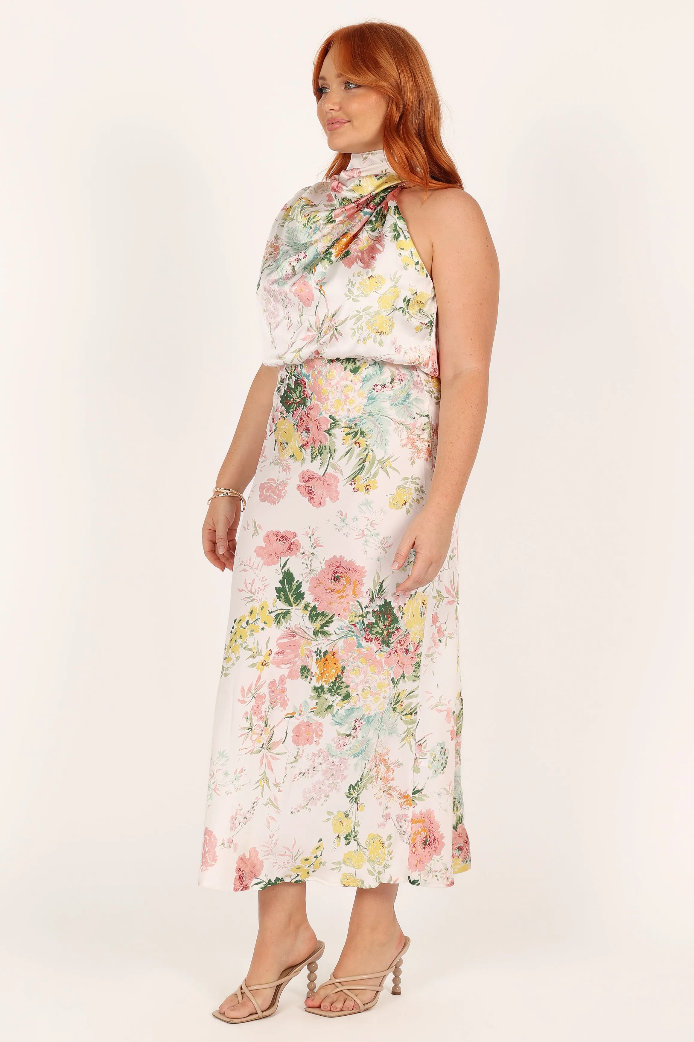 Anabelle Halter Neck Midi Dress - White Floral