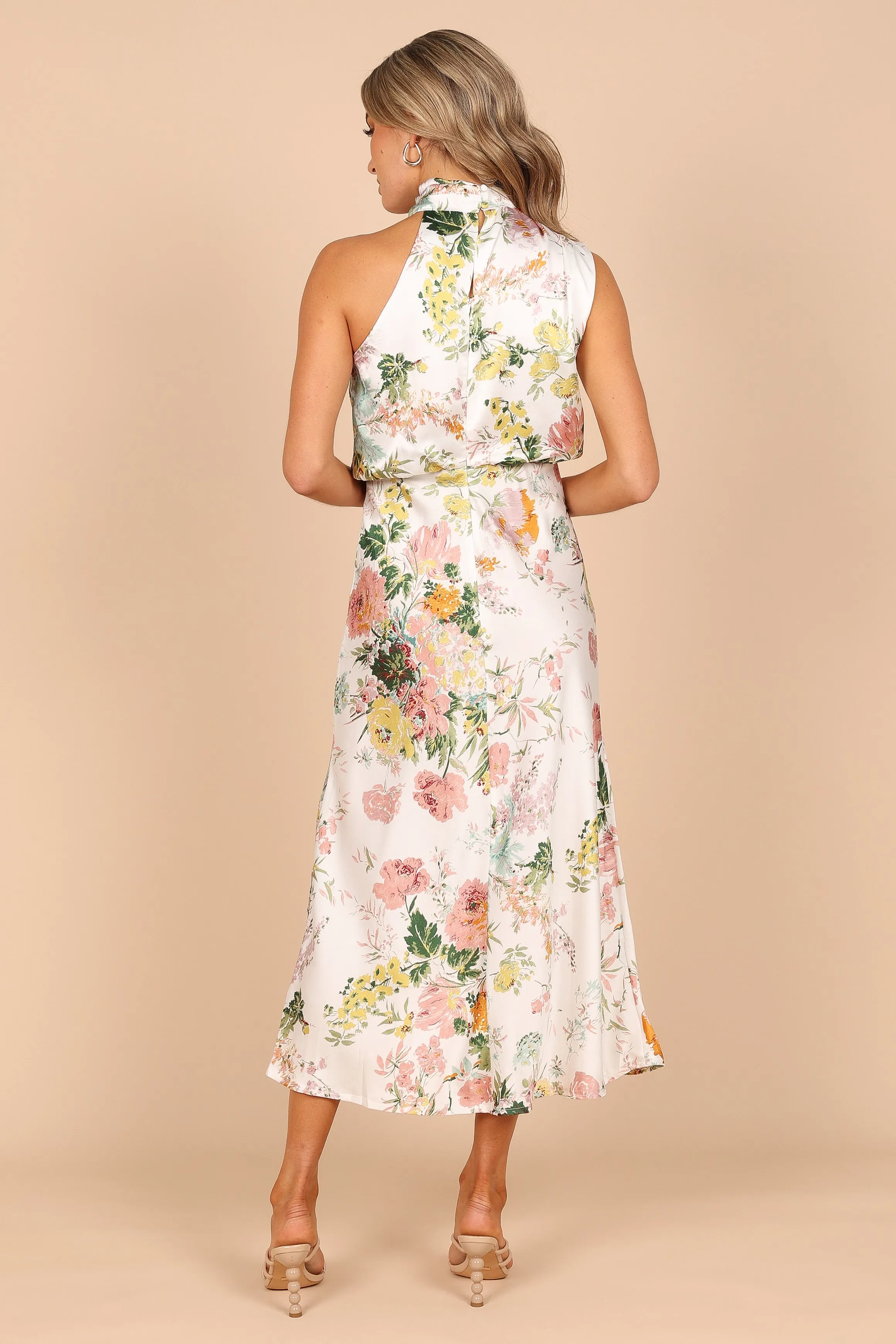 Anabelle Halter Neck Midi Dress - White Floral