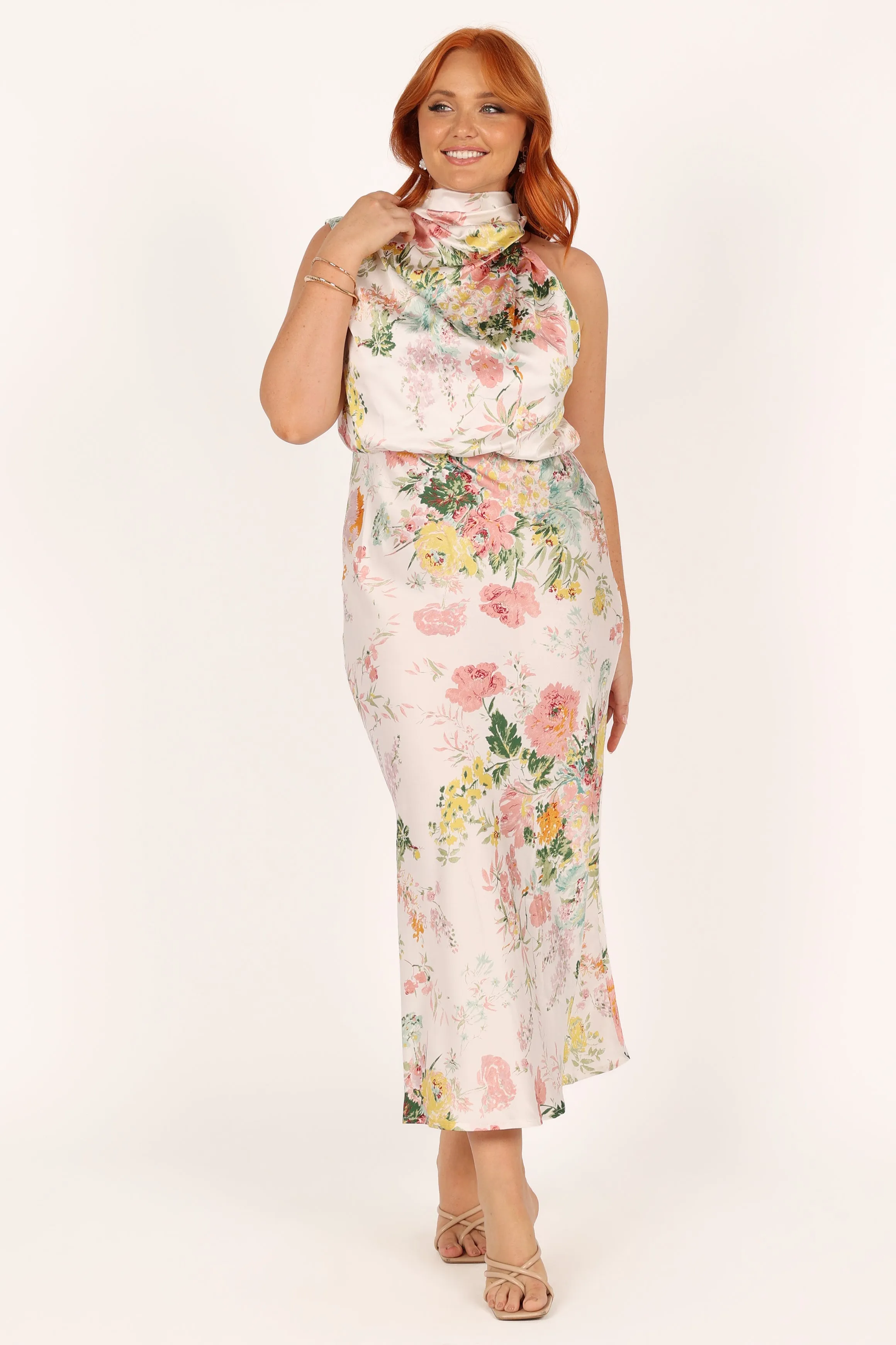 Anabelle Halter Neck Midi Dress - White Floral