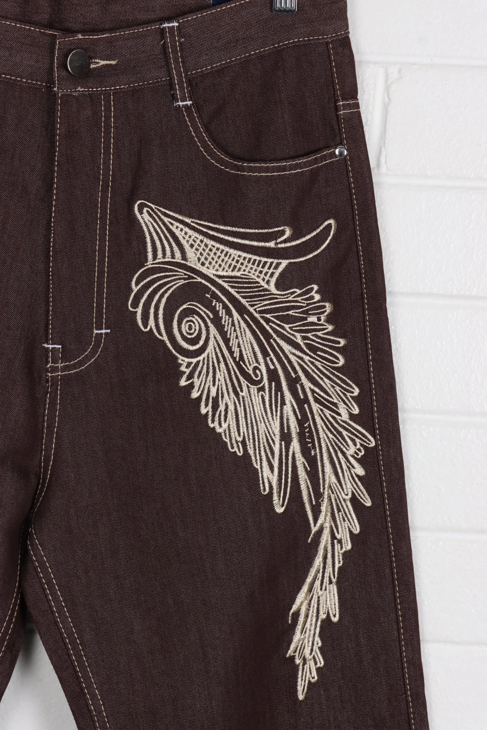 B-Boy MJ Collection Embroidered Wings Brown Jeans (16)