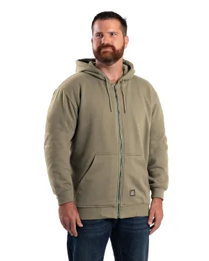 Berne Apparel Mens Heritage Thermal-Lined Zip Alpine Green Cotton Blend Hoodie