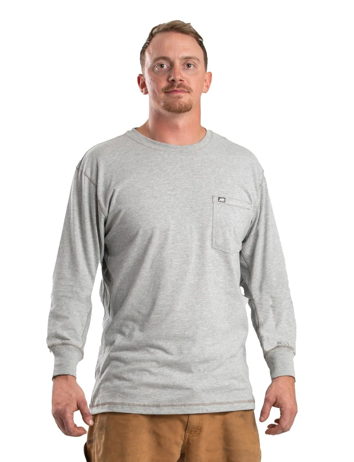 Berne Mens Grey Cotton Blend WorkVent Performance Pocket Tee L/S