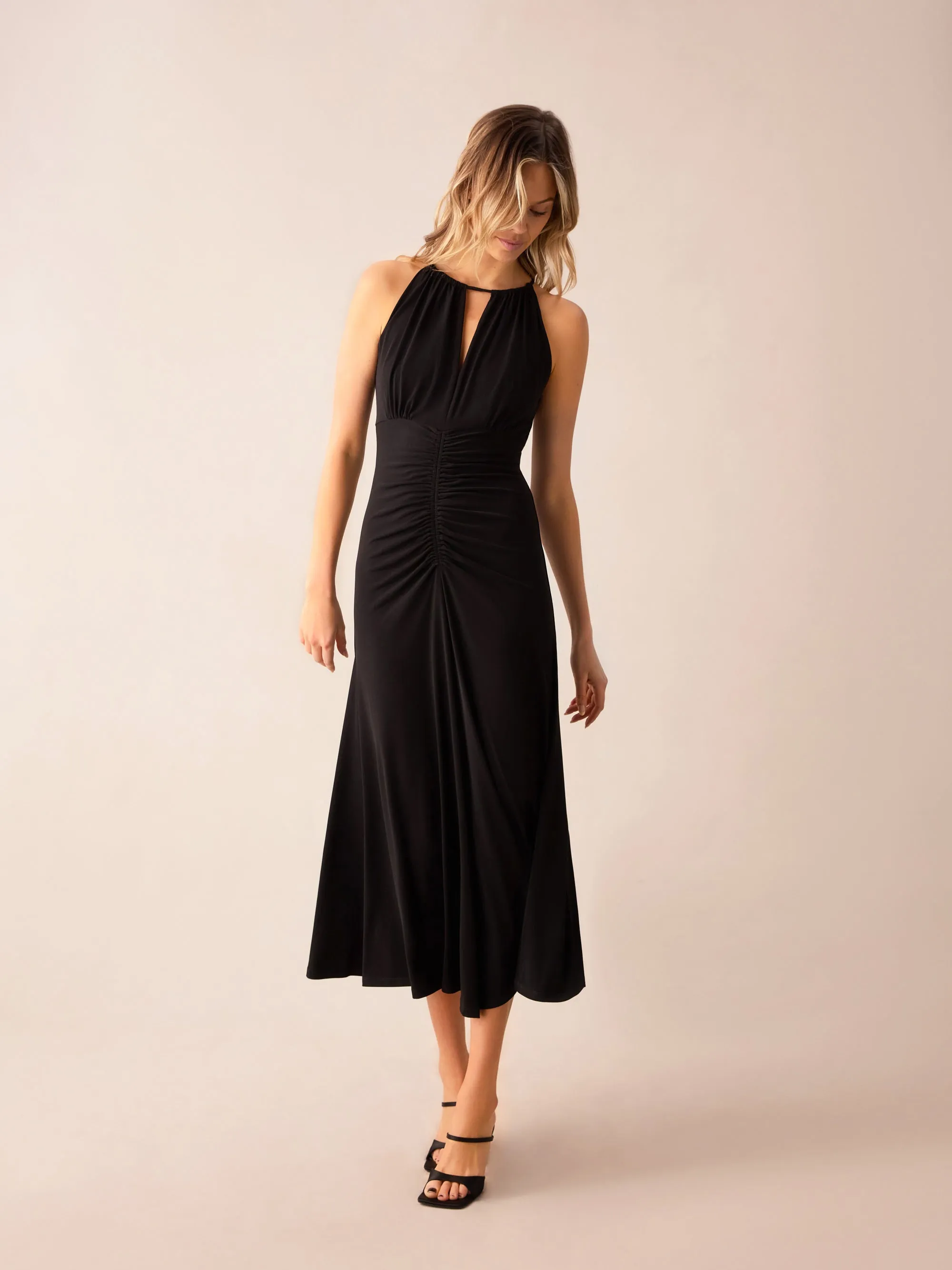 Black Halterneck Midi Dress