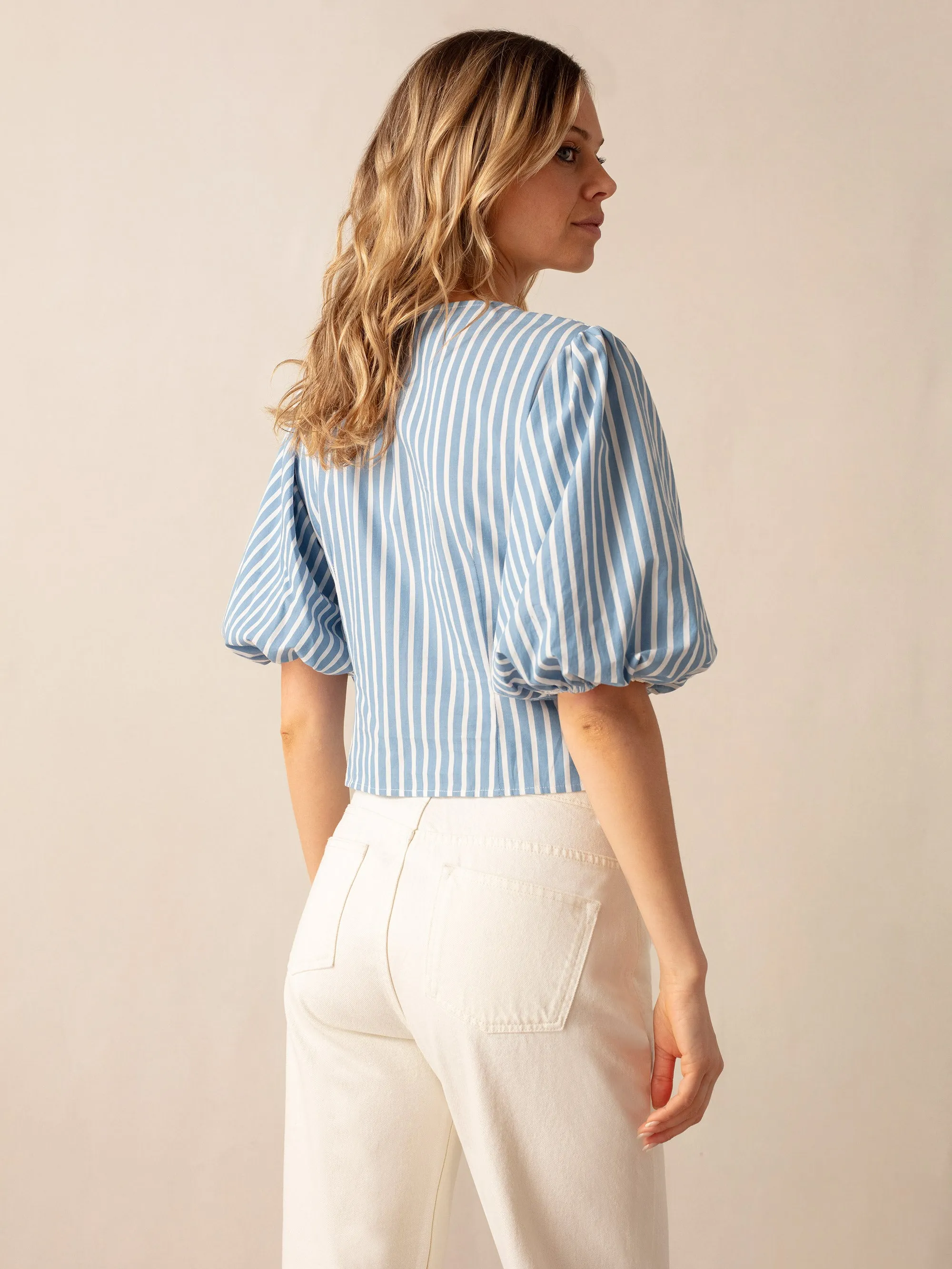 Blue Stripe Twist Front Blouse