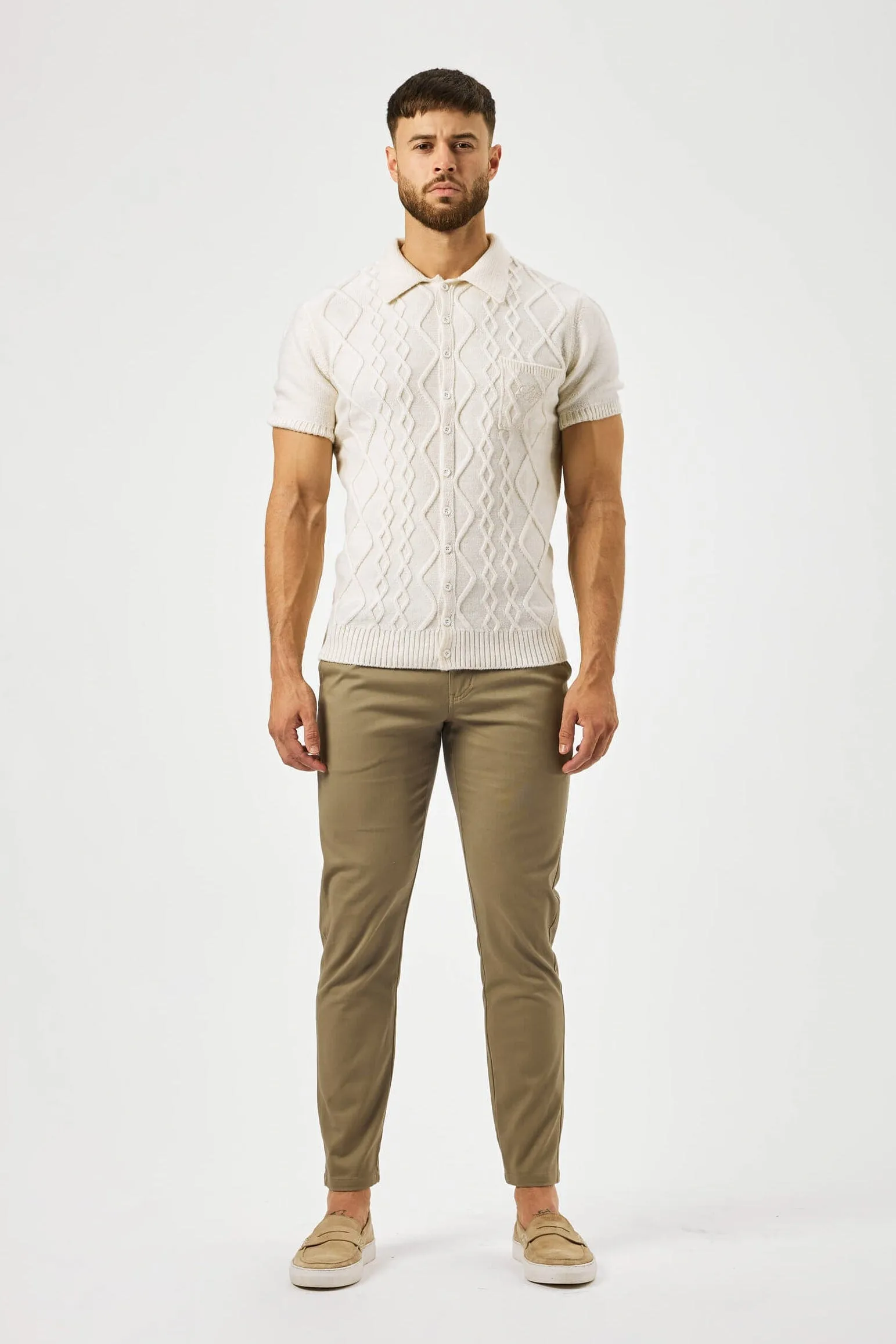 CABLE KNIT POLO SHIRT - CREAM