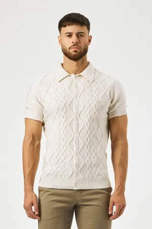 CABLE KNIT POLO SHIRT - CREAM