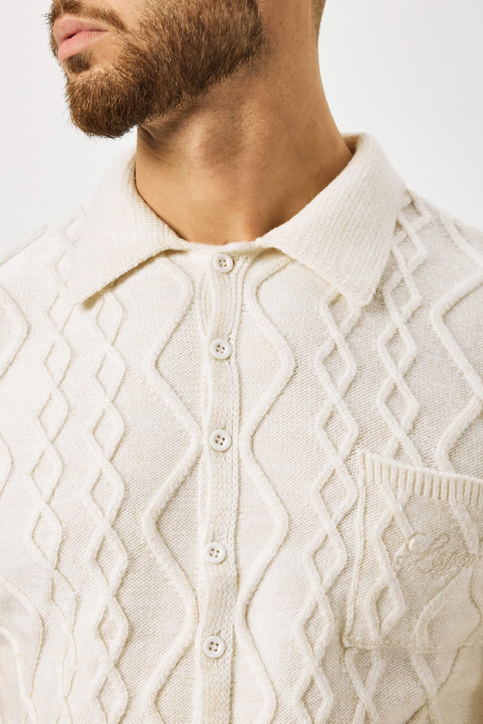 CABLE KNIT POLO SHIRT - CREAM