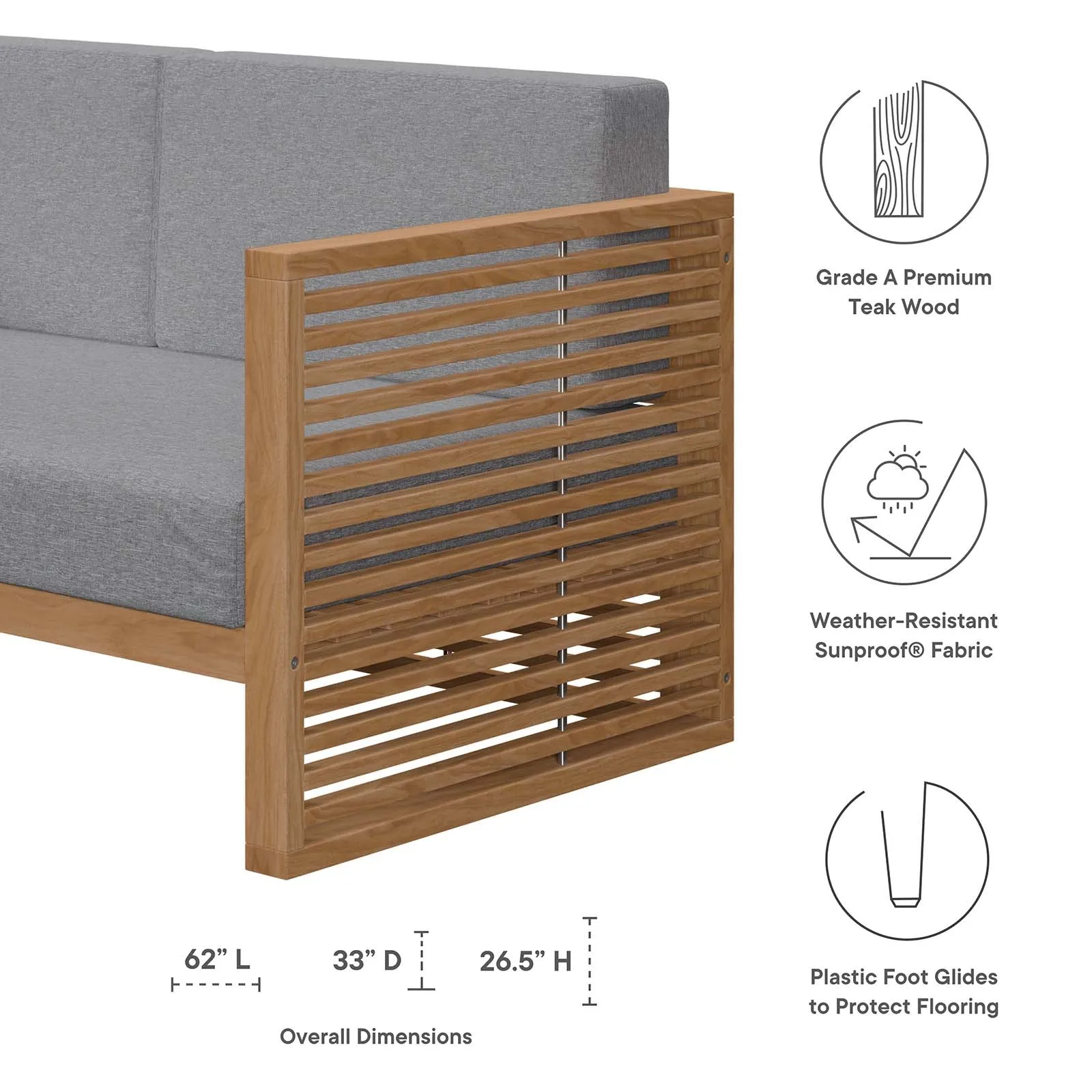 Carlsbad 3-Piece Teak Wood Outdoor Patio Outdoor Patio Set by Modway