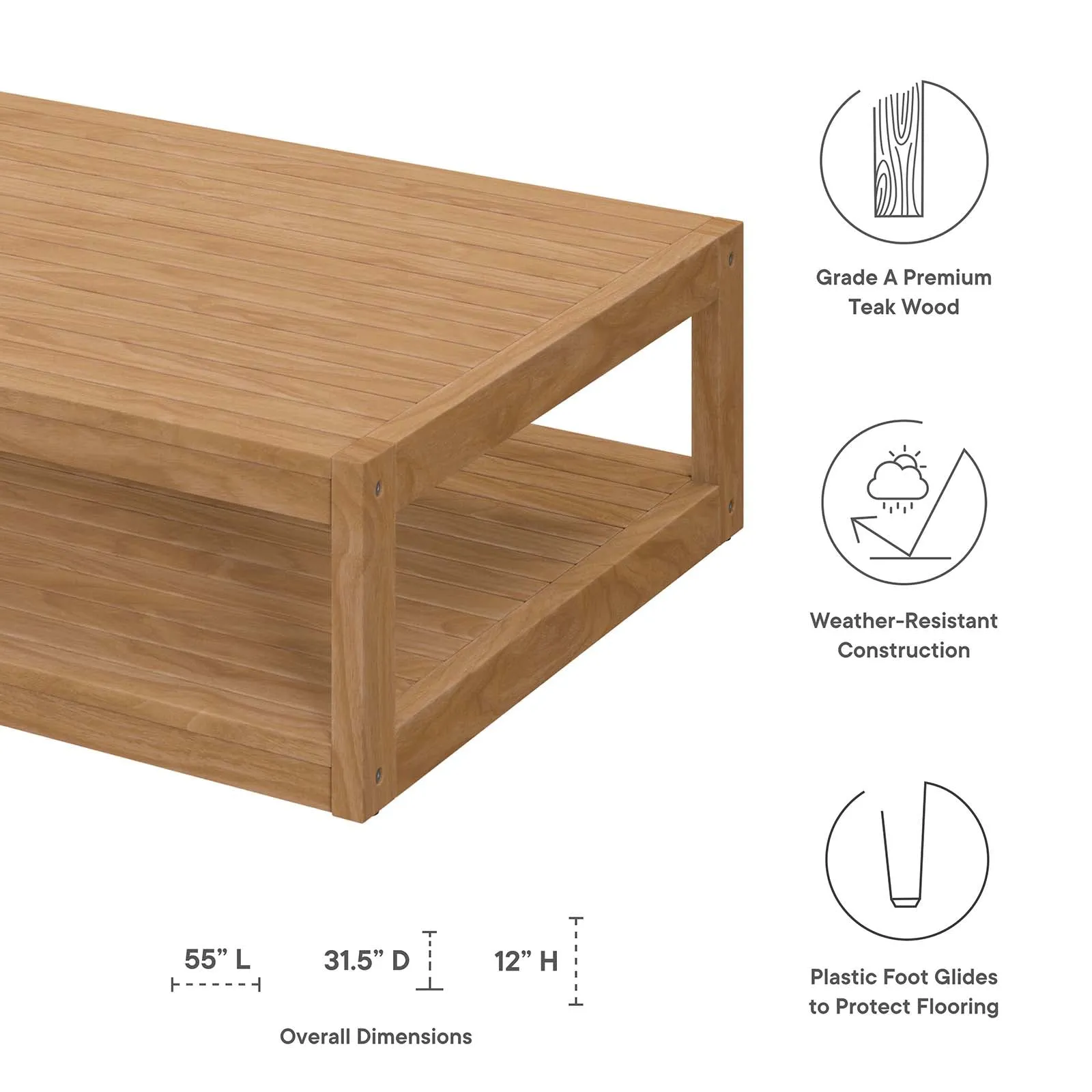 Carlsbad 3-Piece Teak Wood Outdoor Patio Outdoor Patio Set by Modway