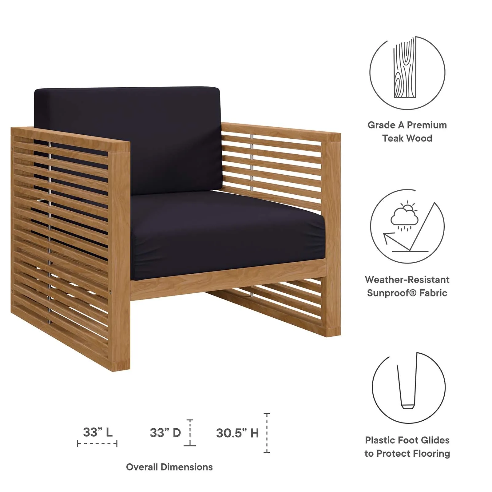 Carlsbad 3-Piece Teak Wood Outdoor Patio Outdoor Patio Set by Modway