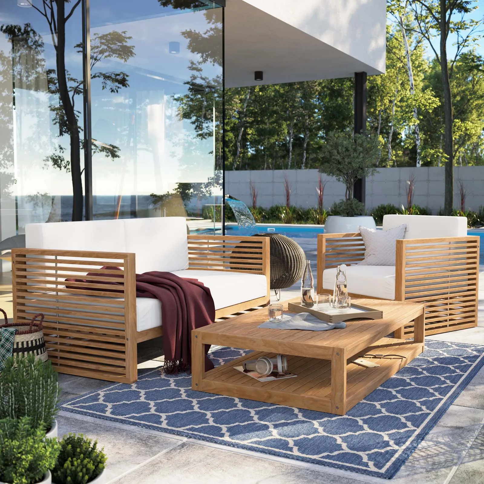 Carlsbad 3-Piece Teak Wood Outdoor Patio Outdoor Patio Set by Modway