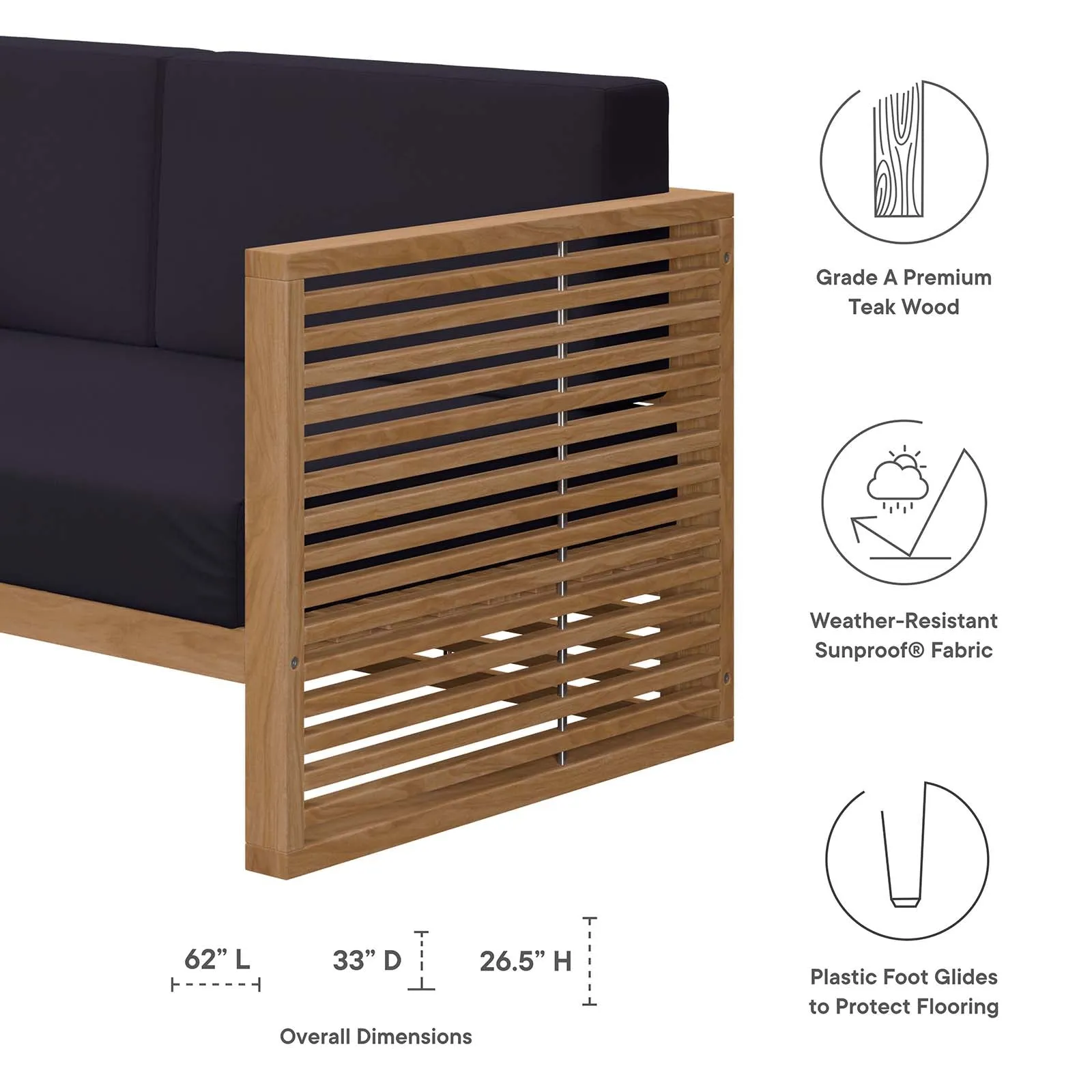 Carlsbad 3-Piece Teak Wood Outdoor Patio Outdoor Patio Set by Modway