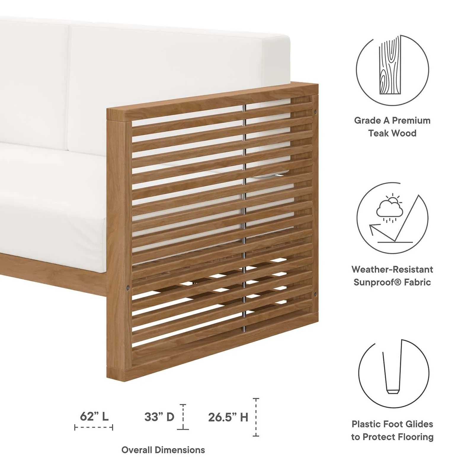 Carlsbad 3-Piece Teak Wood Outdoor Patio Outdoor Patio Set by Modway