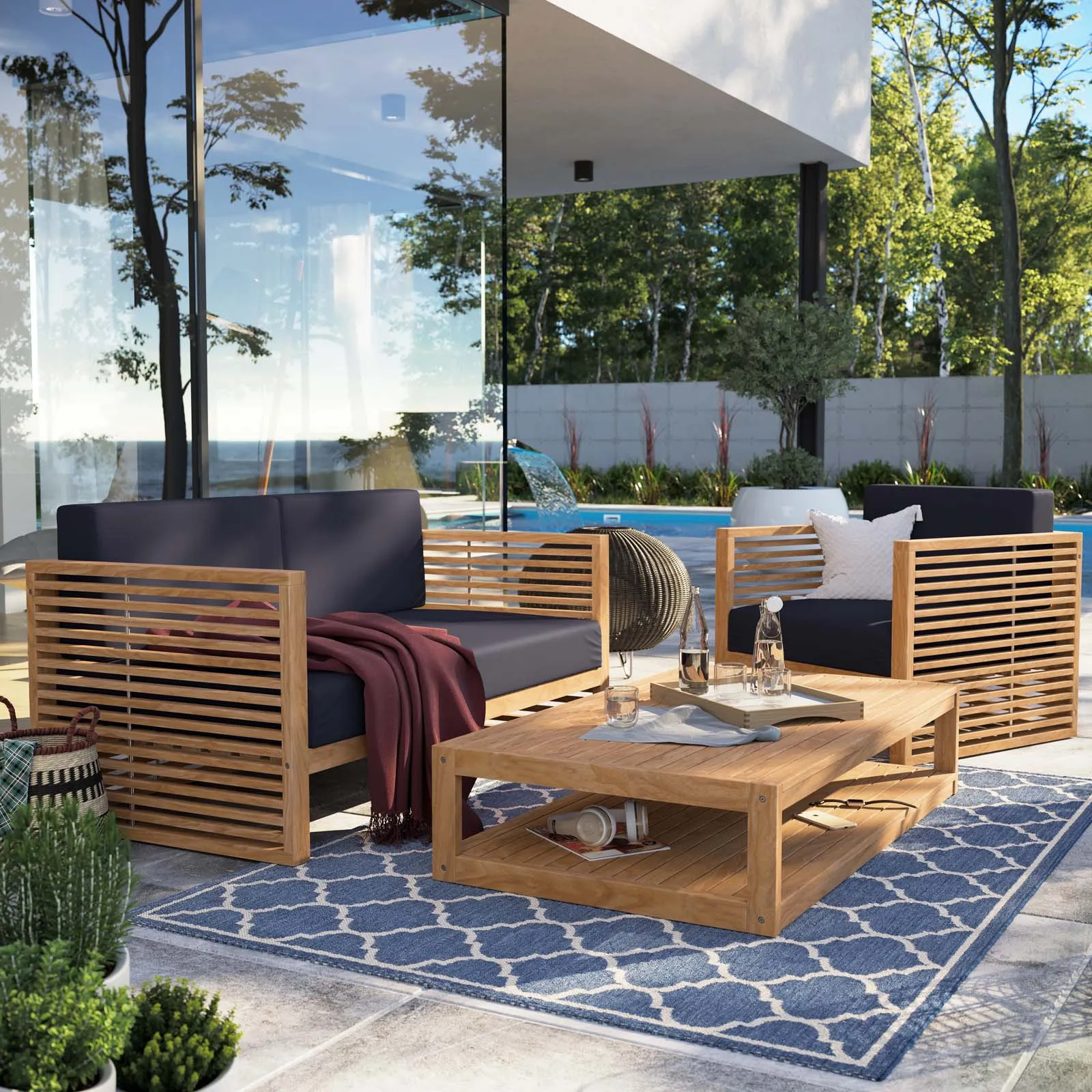 Carlsbad 3-Piece Teak Wood Outdoor Patio Outdoor Patio Set by Modway