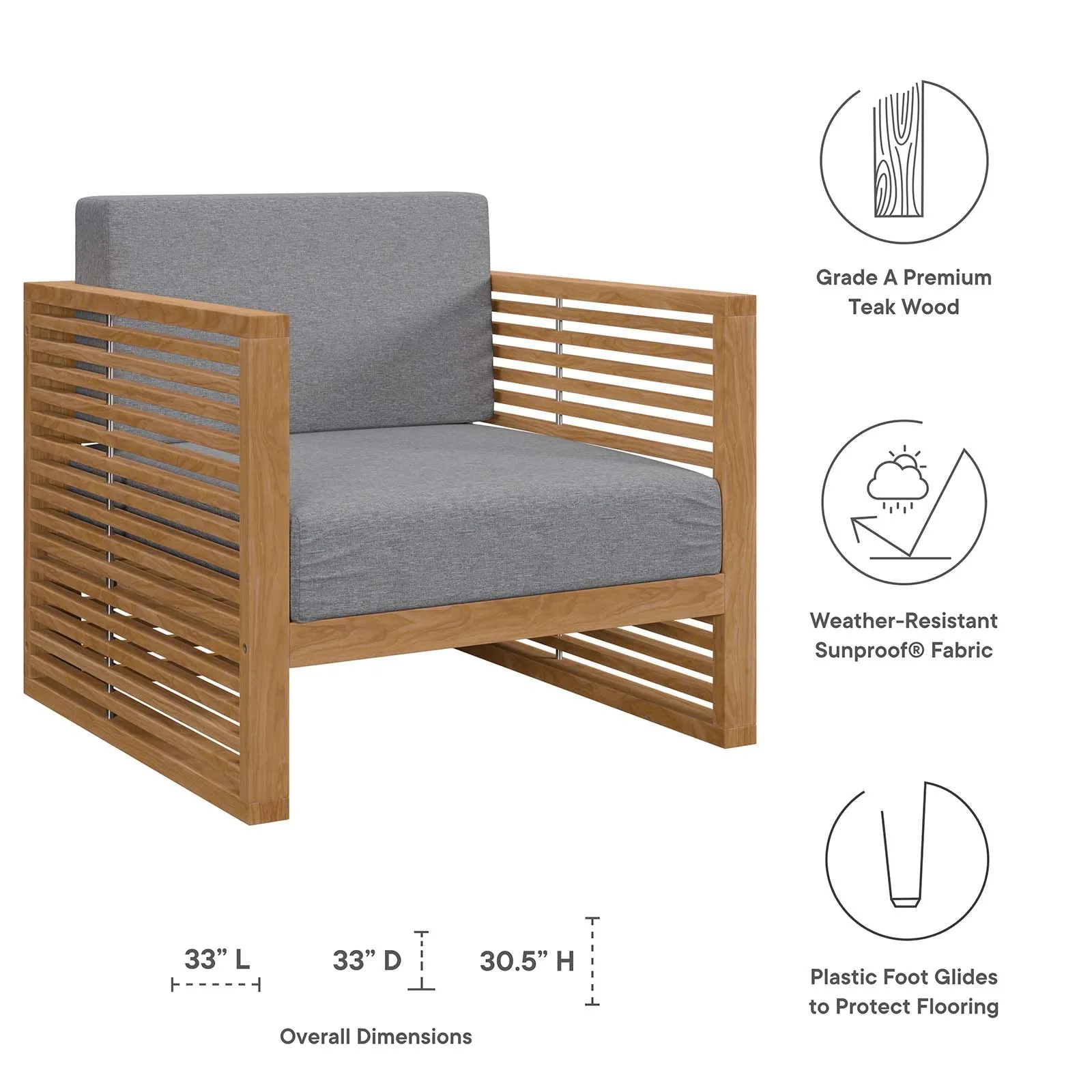 Carlsbad 3-Piece Teak Wood Outdoor Patio Outdoor Patio Set by Modway