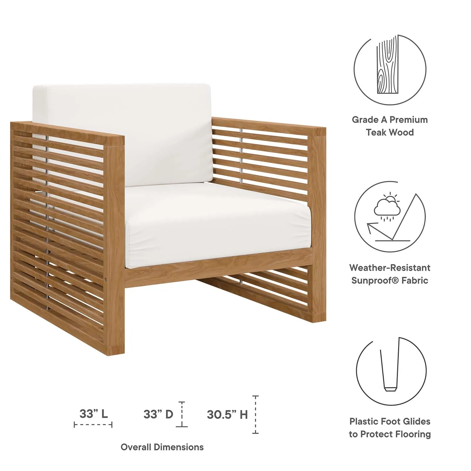 Carlsbad 3-Piece Teak Wood Outdoor Patio Outdoor Patio Set by Modway