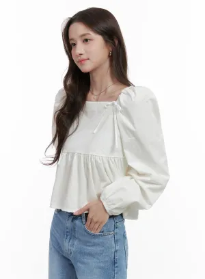 Classic Square Neck Ribbon Sleeve Blouse OS416