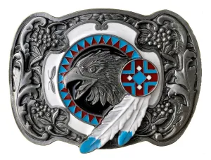 Eagle with Feathers Red Gold Belt Buckle