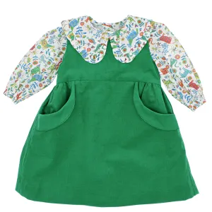 Green Corduroy Dress with Folk Tails Liberty London Blouse -Size 4T and 5 Only