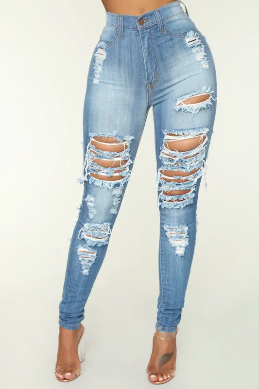 High Rise Large Spot Destroyed Skinny Jean