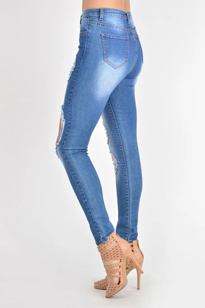 High Waisted Torn Skinny Fit Jeans