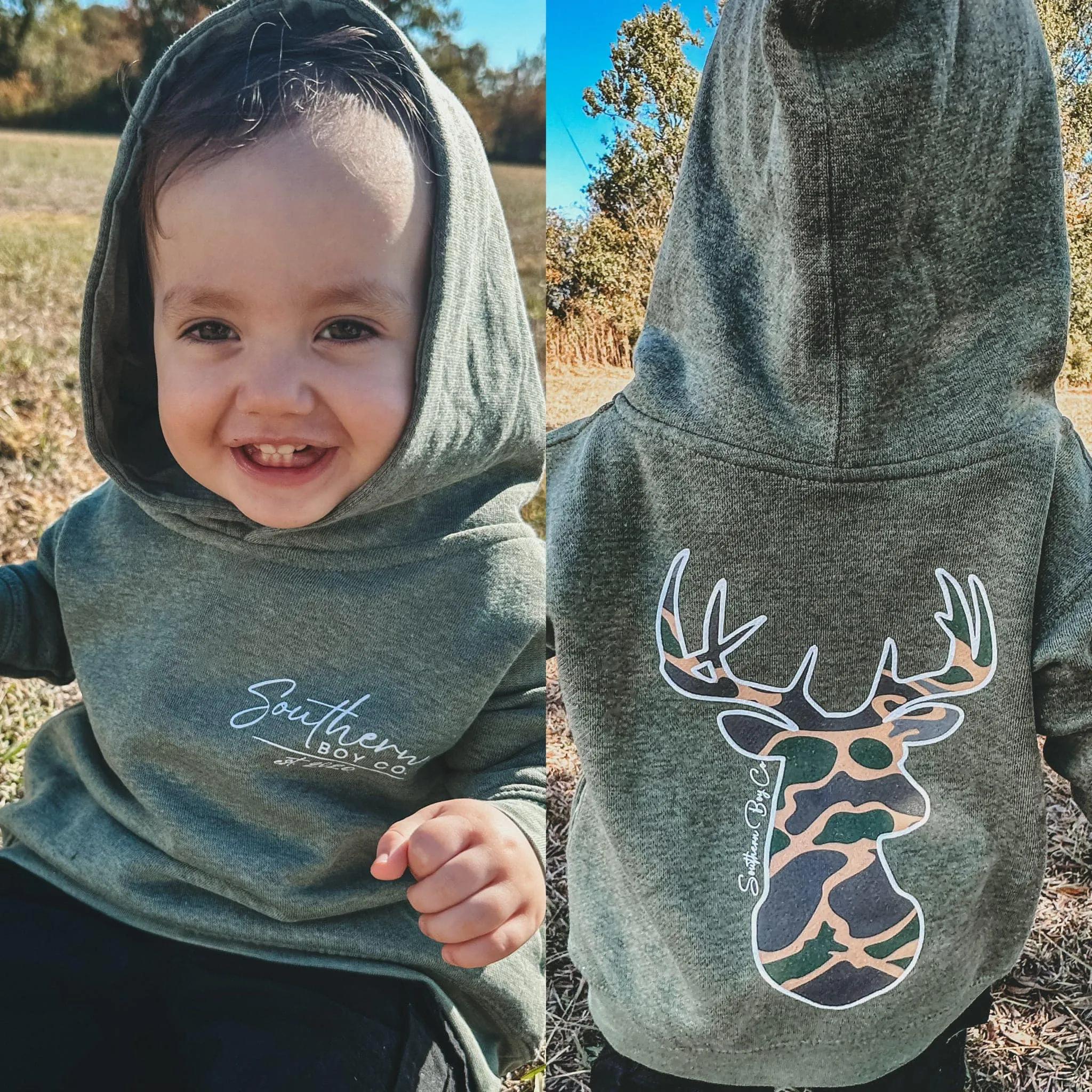 (HOODIE) Deer Head Old School Camo Kids Hoodie