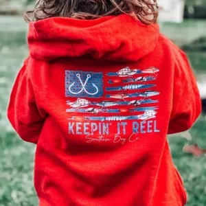 (HOODIE) Fishing Lure Flag (Keepin It Reel)  Kids Hoodie (D)