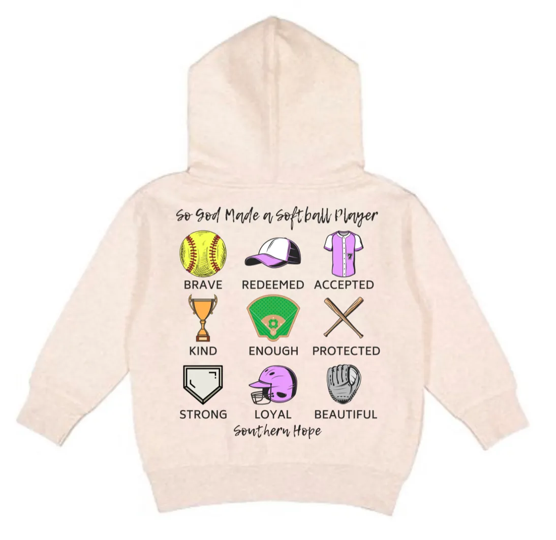 (HOODIE) God Made A Softball Player Kids Hoodie