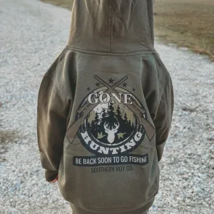 (HOODIE) Gone Hunting Be Back Soon To Go Fishing Kids Hoodie