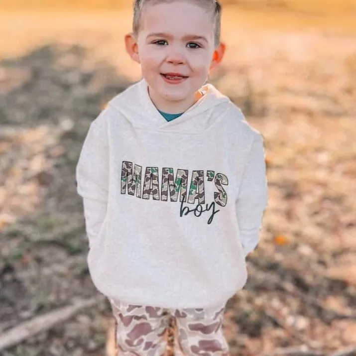 (HOODIE) Old School Camo Mama’S Boy (Natural) Kids Hoodie