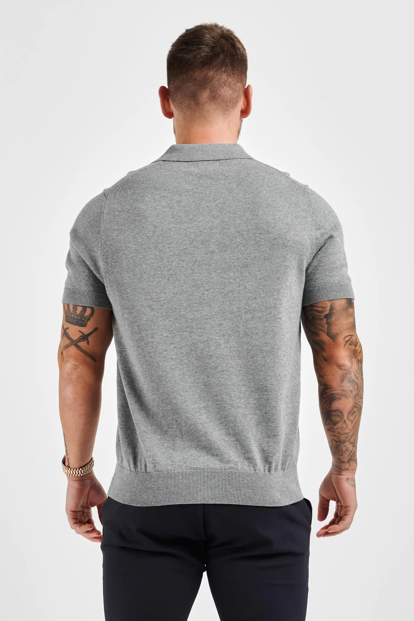 LEGEND OPEN COLLAR POLO SHIRT - GREY MARL