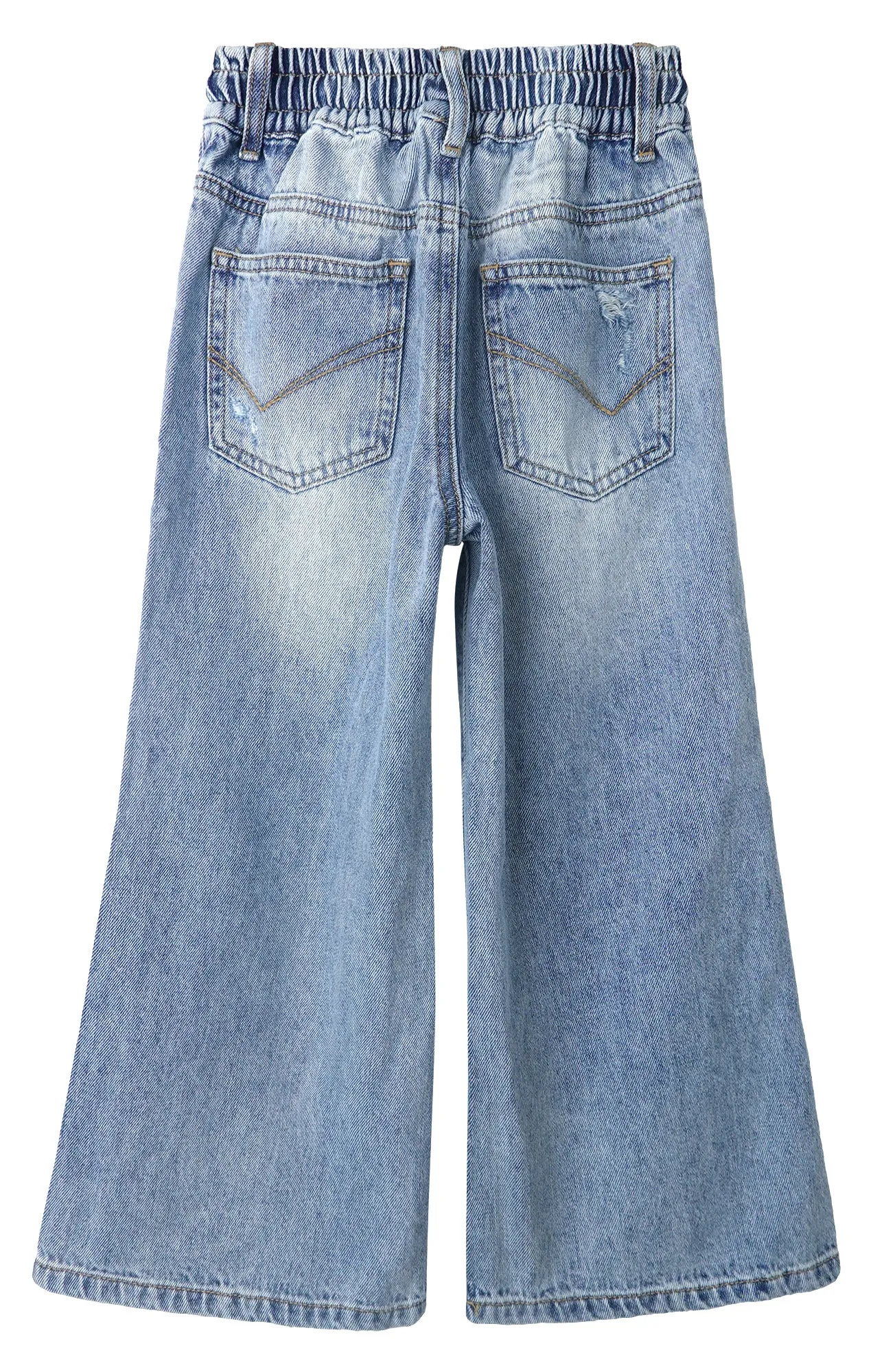 Little Girls Ripped Denim Pants, 5-14T Wide-leg Loose Elastic Waist with String Flared Jeans