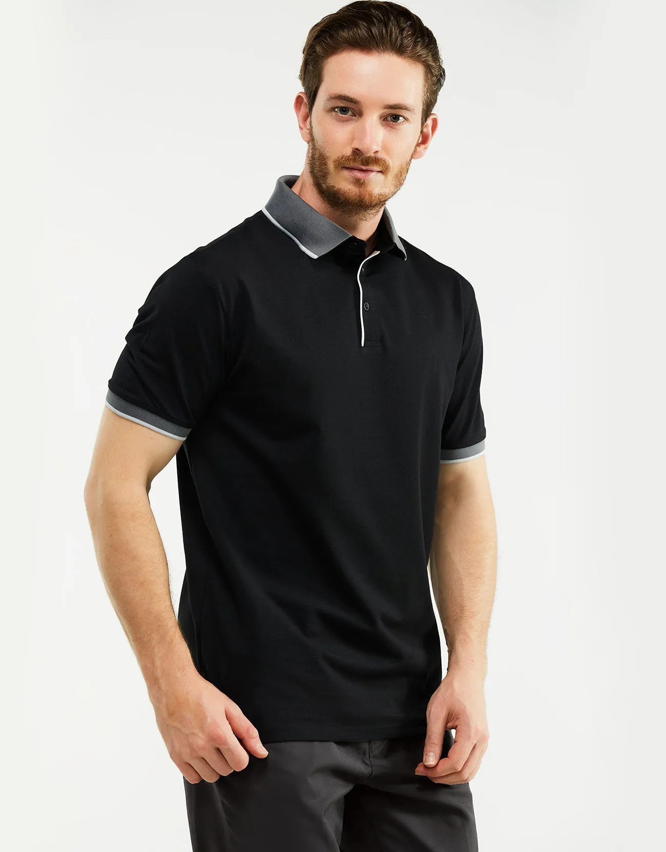 Men's Classic-Fit Cotton-Blend Pique Polo Shirt with Contrast Collar