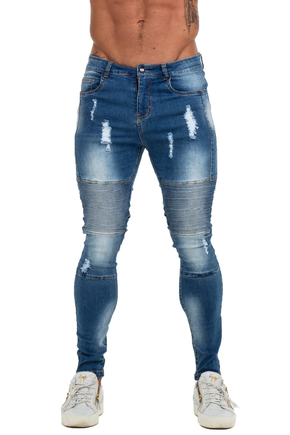 Mens Skinny Ripped Biker Jeans