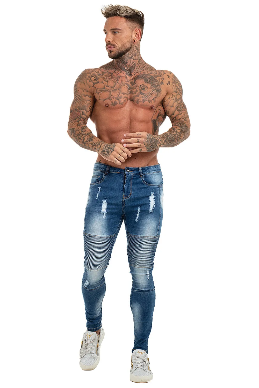 Mens Skinny Ripped Biker Jeans