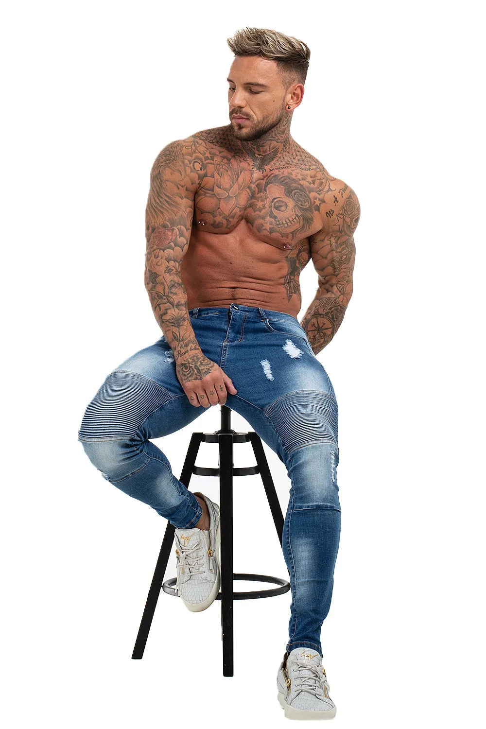 Mens Skinny Ripped Biker Jeans