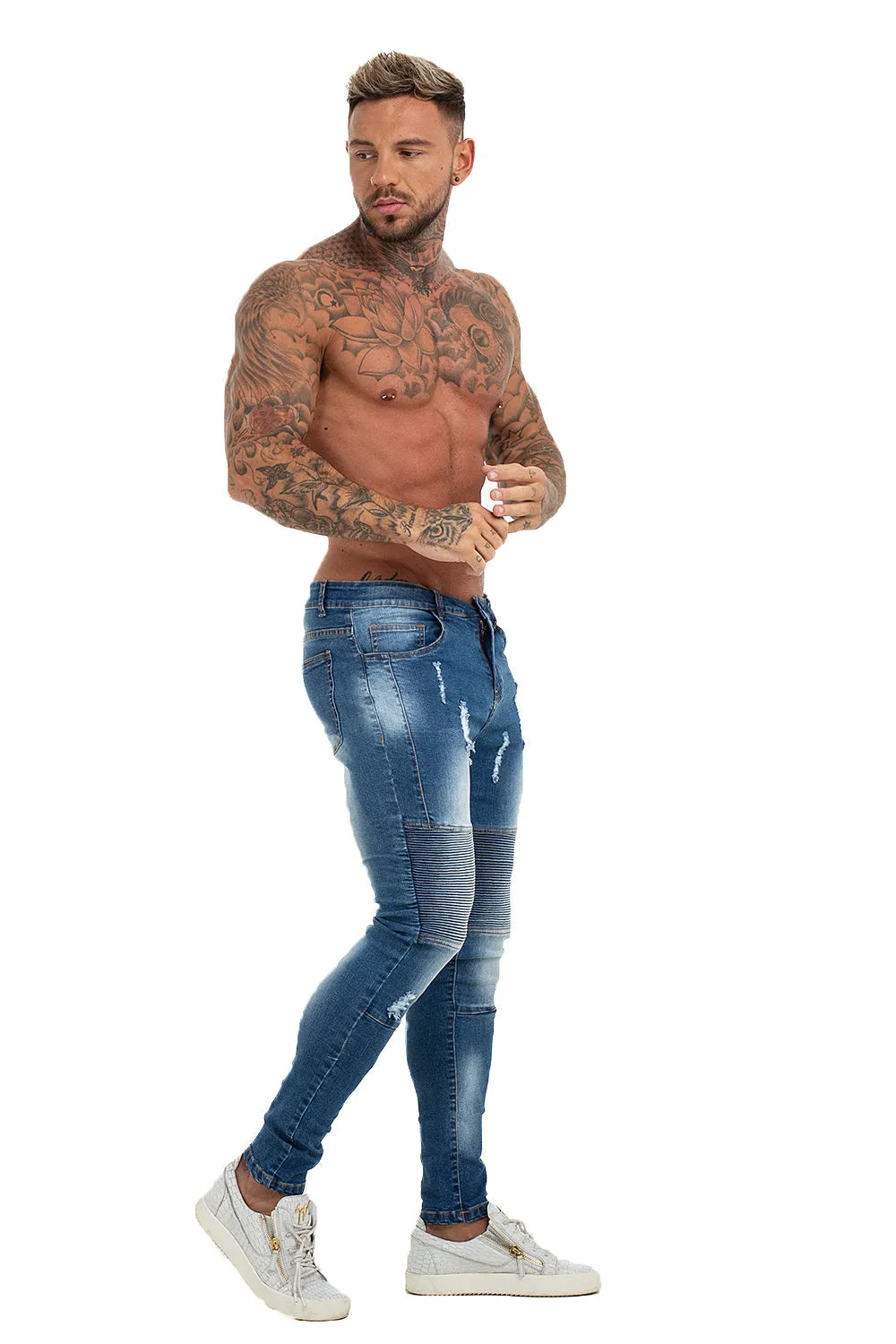 Mens Skinny Ripped Biker Jeans