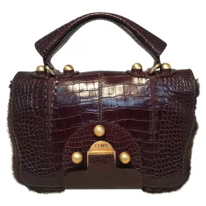 Rare Limited Edition Fendi Brown Alligator and Mink Fur Satchel Handbag