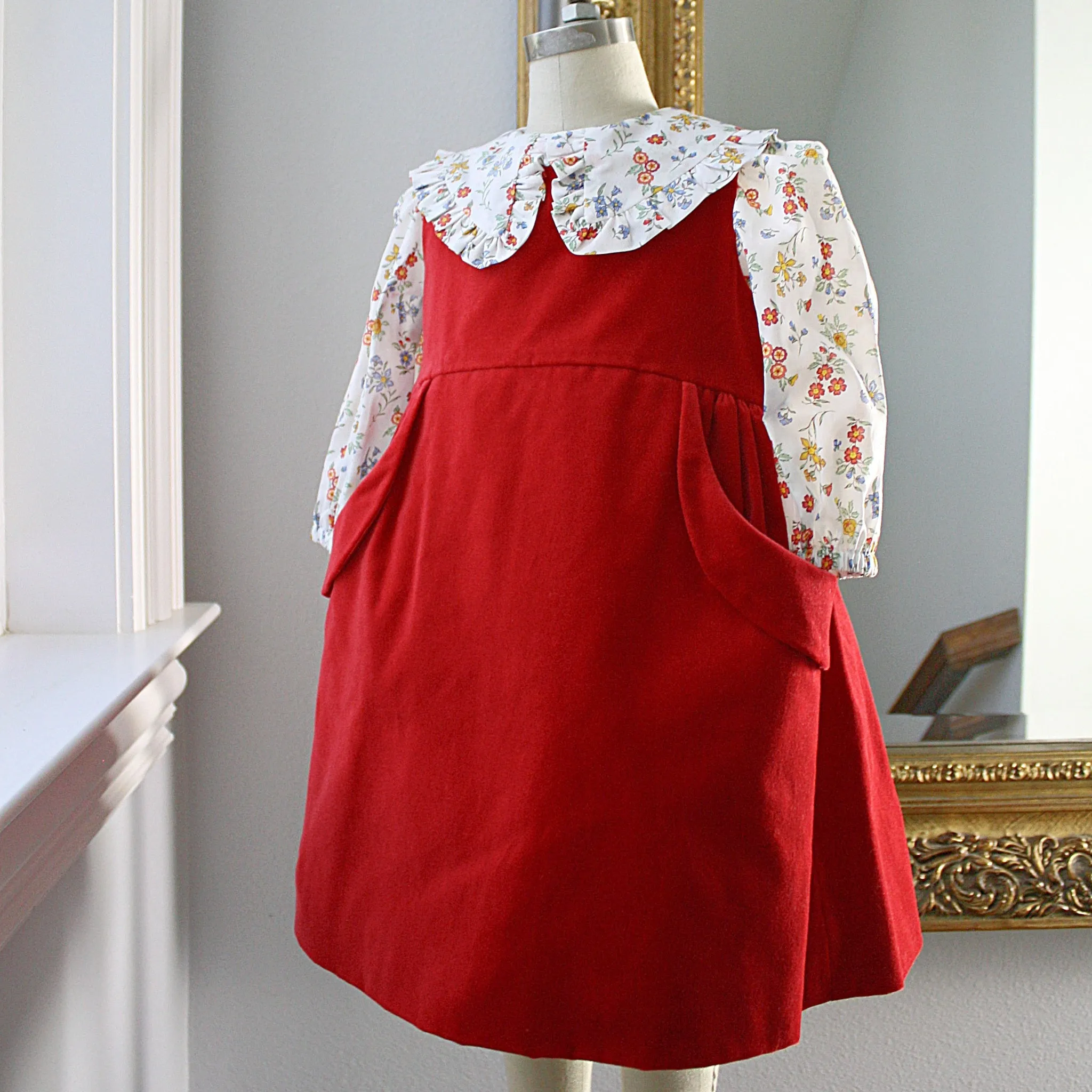 Red Velveteen Dress with Edith Rose Liberty London Blouse