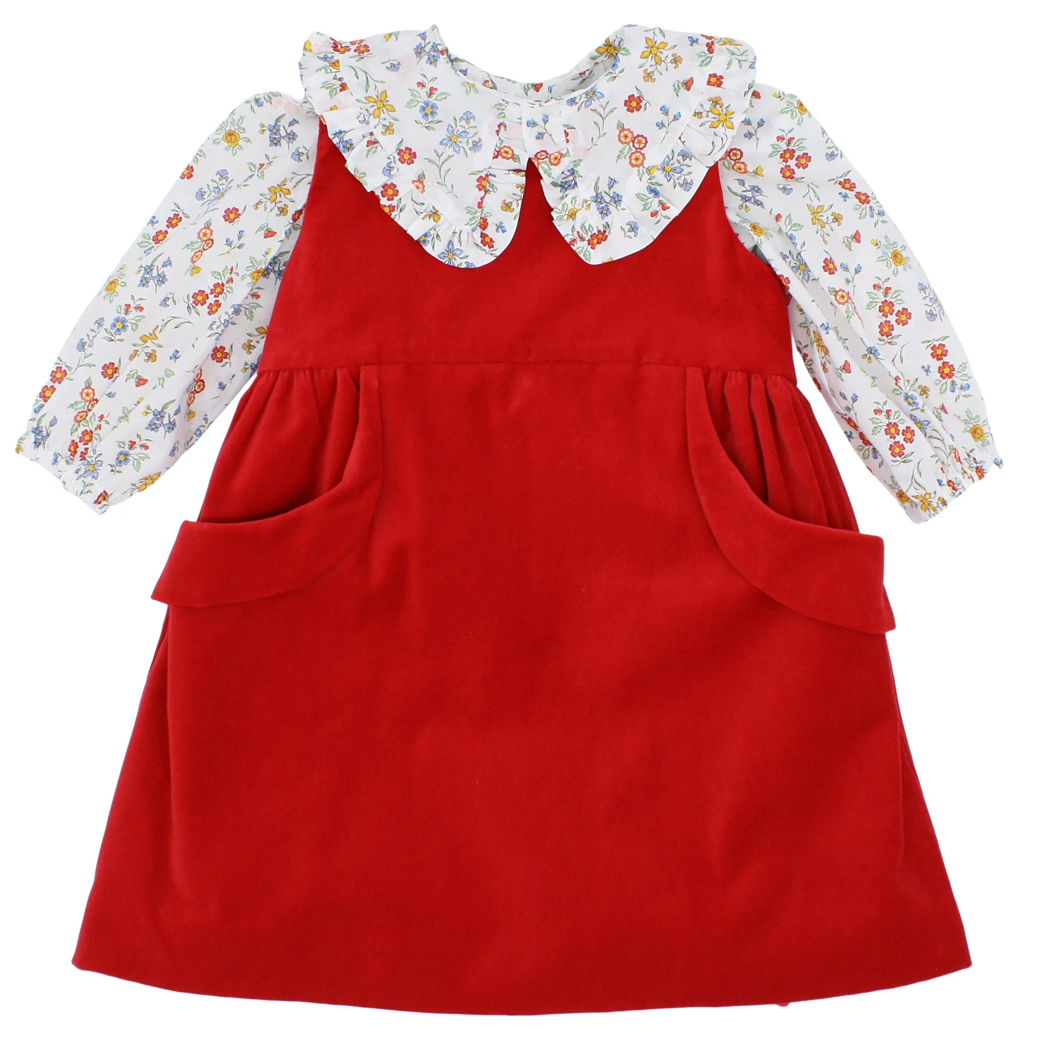 Red Velveteen Dress with Edith Rose Liberty London Blouse