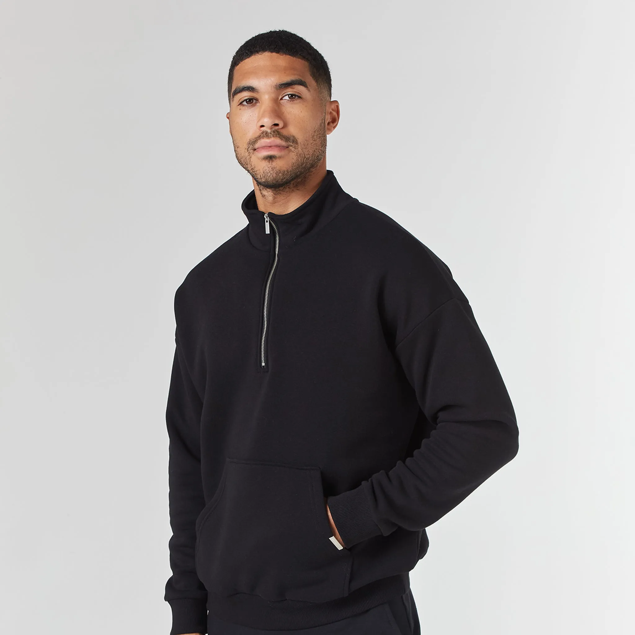 Relaxed Fit 1/4 Zip Fleece | Black