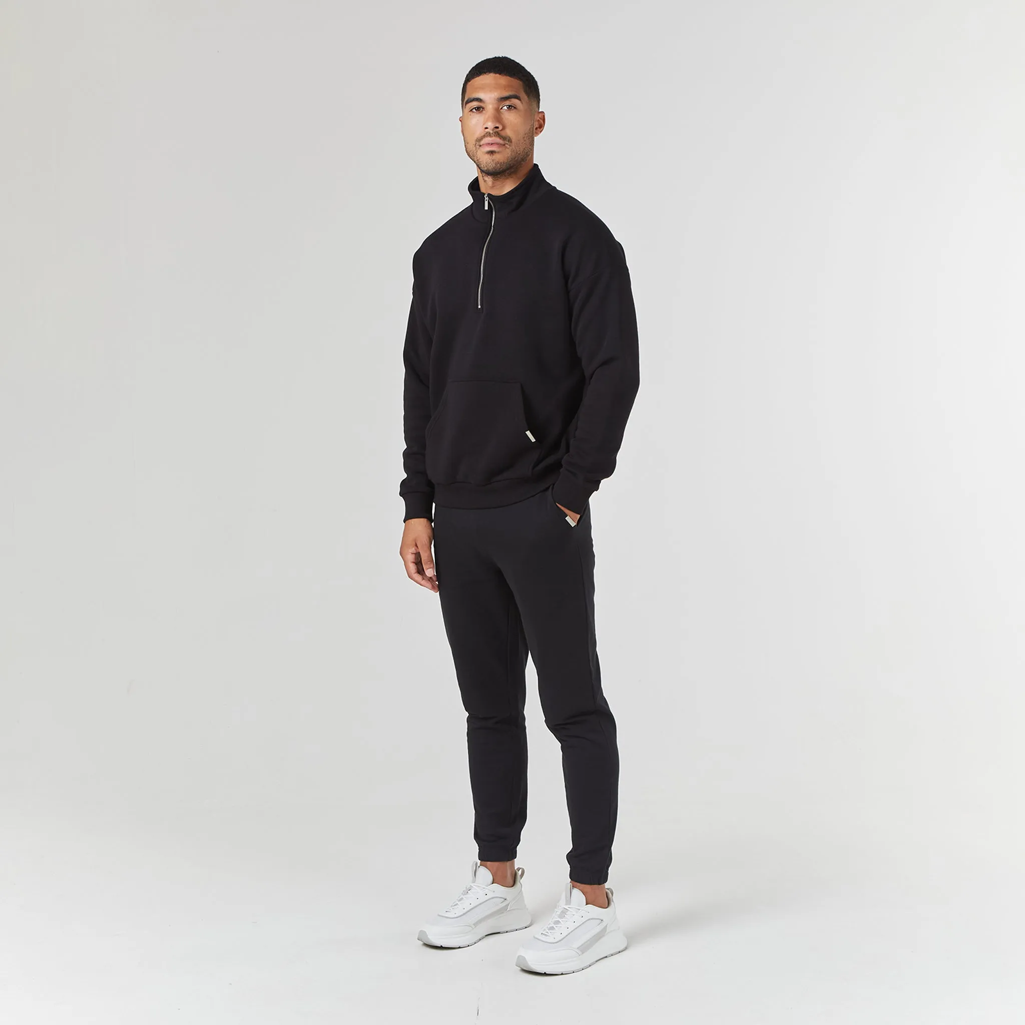 Relaxed Fit 1/4 Zip Fleece | Black