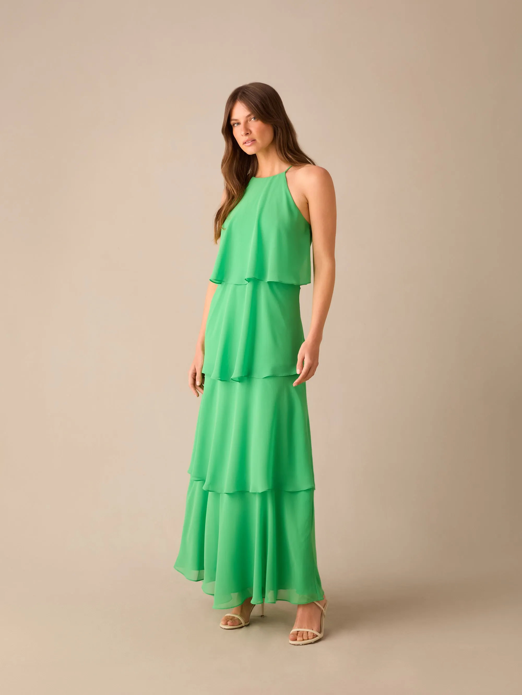 Savannah Green Chiffon Tiered Maxi Dress