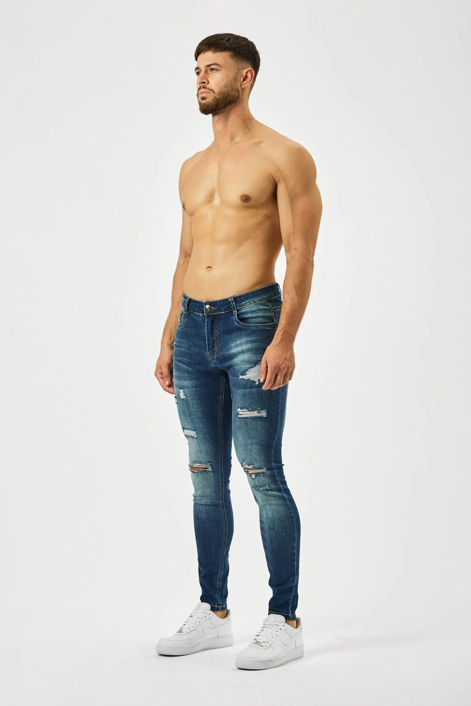 SKINNY FIT JEANS MULTI RIP - DARK WASH