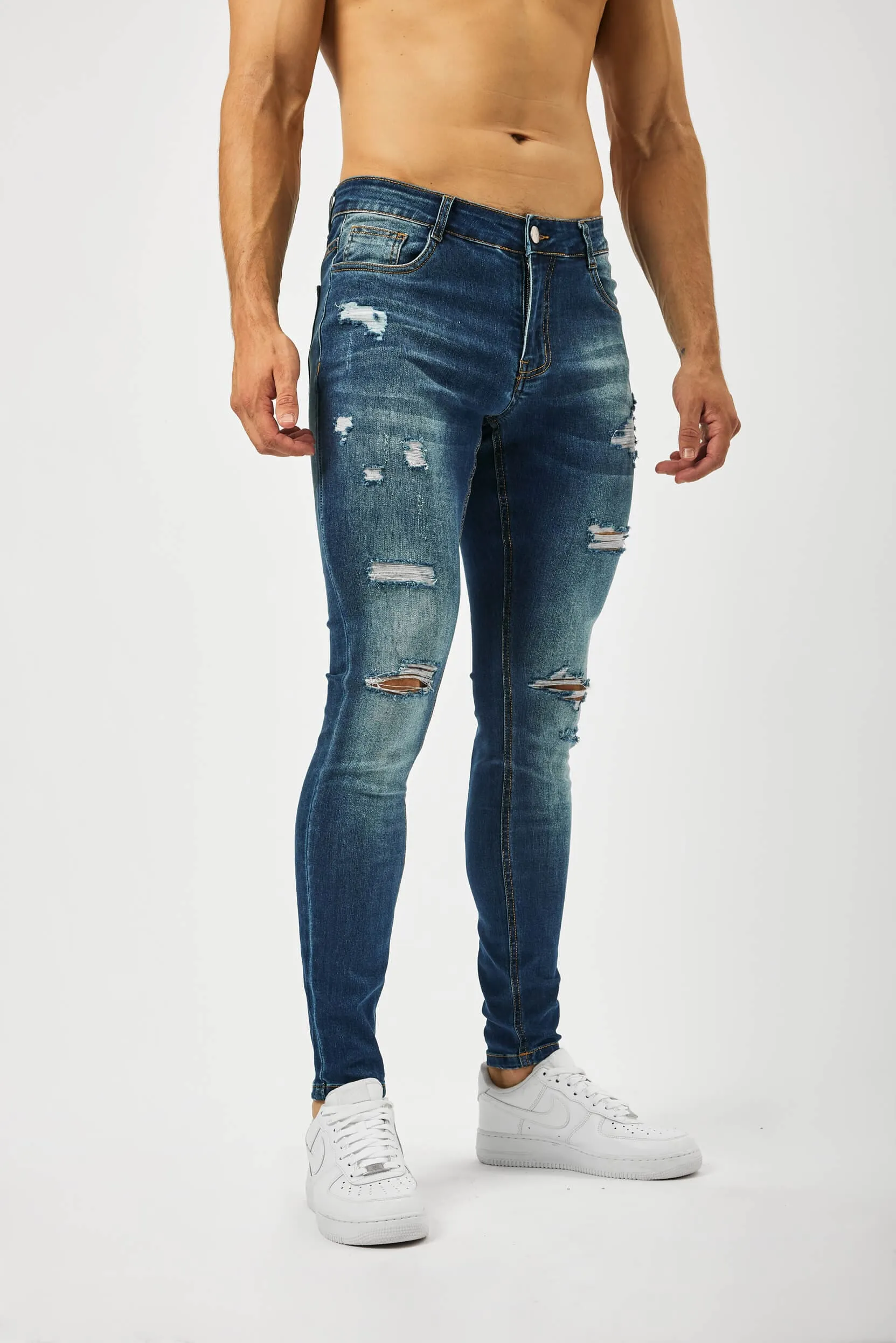 SKINNY FIT JEANS MULTI RIP - DARK WASH