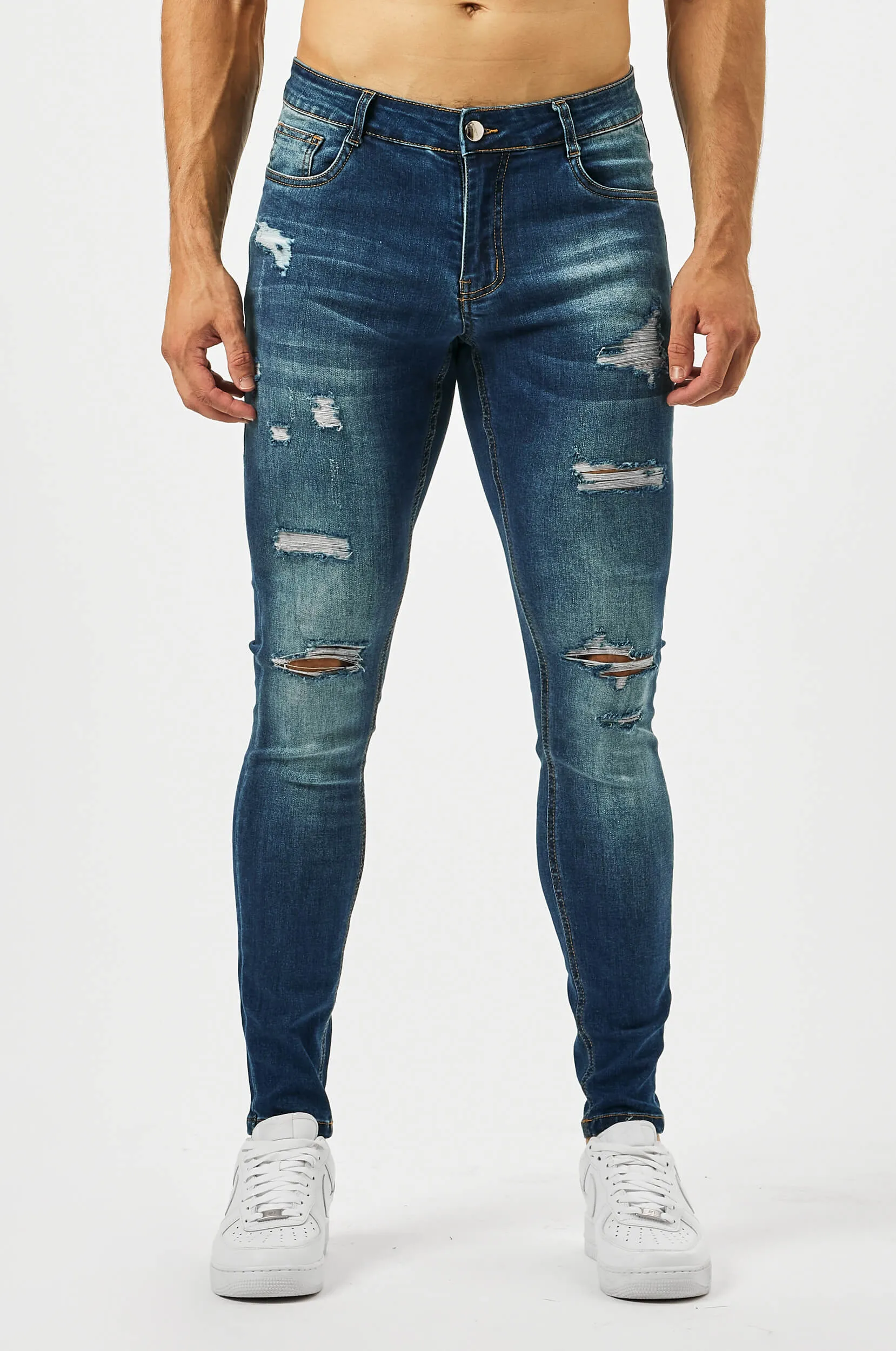 SKINNY FIT JEANS MULTI RIP - DARK WASH